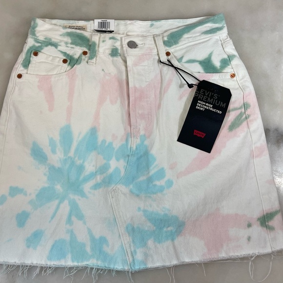 NWT Levi’s Tie Dye Deconstructed Denim Skirt White Gorgeous Young Blood - Picture 1 of 7